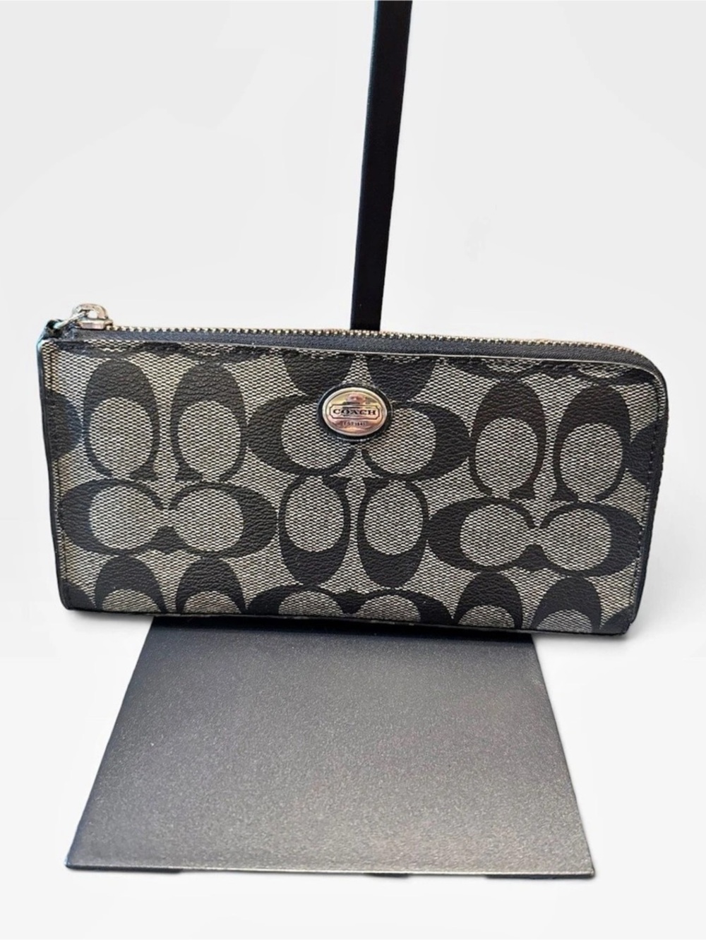 Coach Signature C Monogram Zip Around Wallet Black and Gray